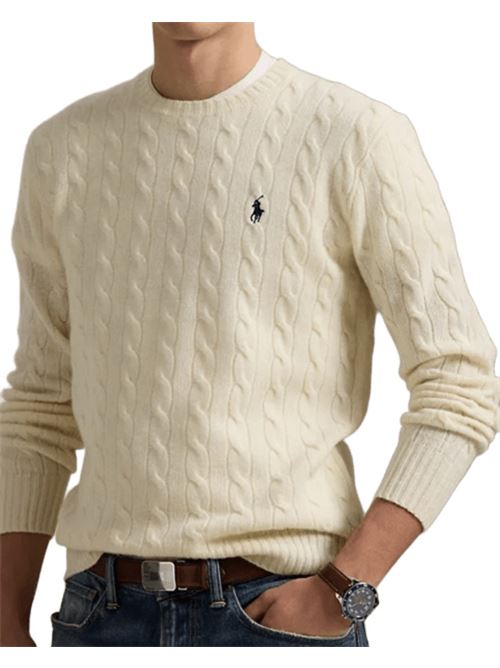 Maglia da uomo in misto lana e cashmere con lavorazione a trecce, color cream POLO RALPH LAUREN | 710876762010